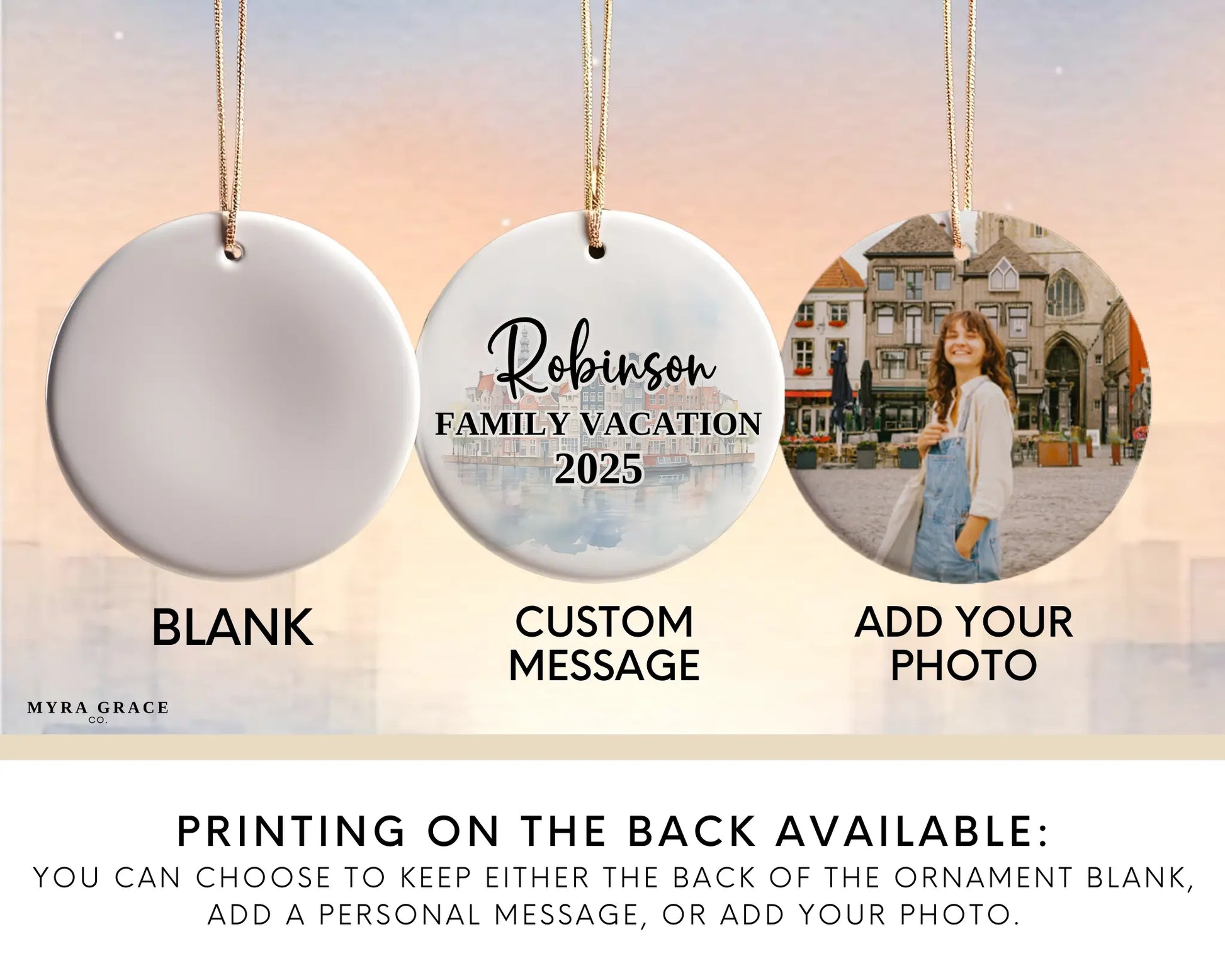 Custom Netherlands ceramic photo ornament with personalized message – handmade Christmas bauble, gift souvenir, or vacation keepsake.  Add your photo