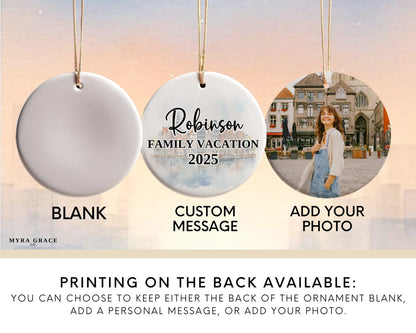 Custom Netherlands ceramic photo ornament with personalized message – handmade Christmas bauble, gift souvenir, or vacation keepsake.  Add your photo