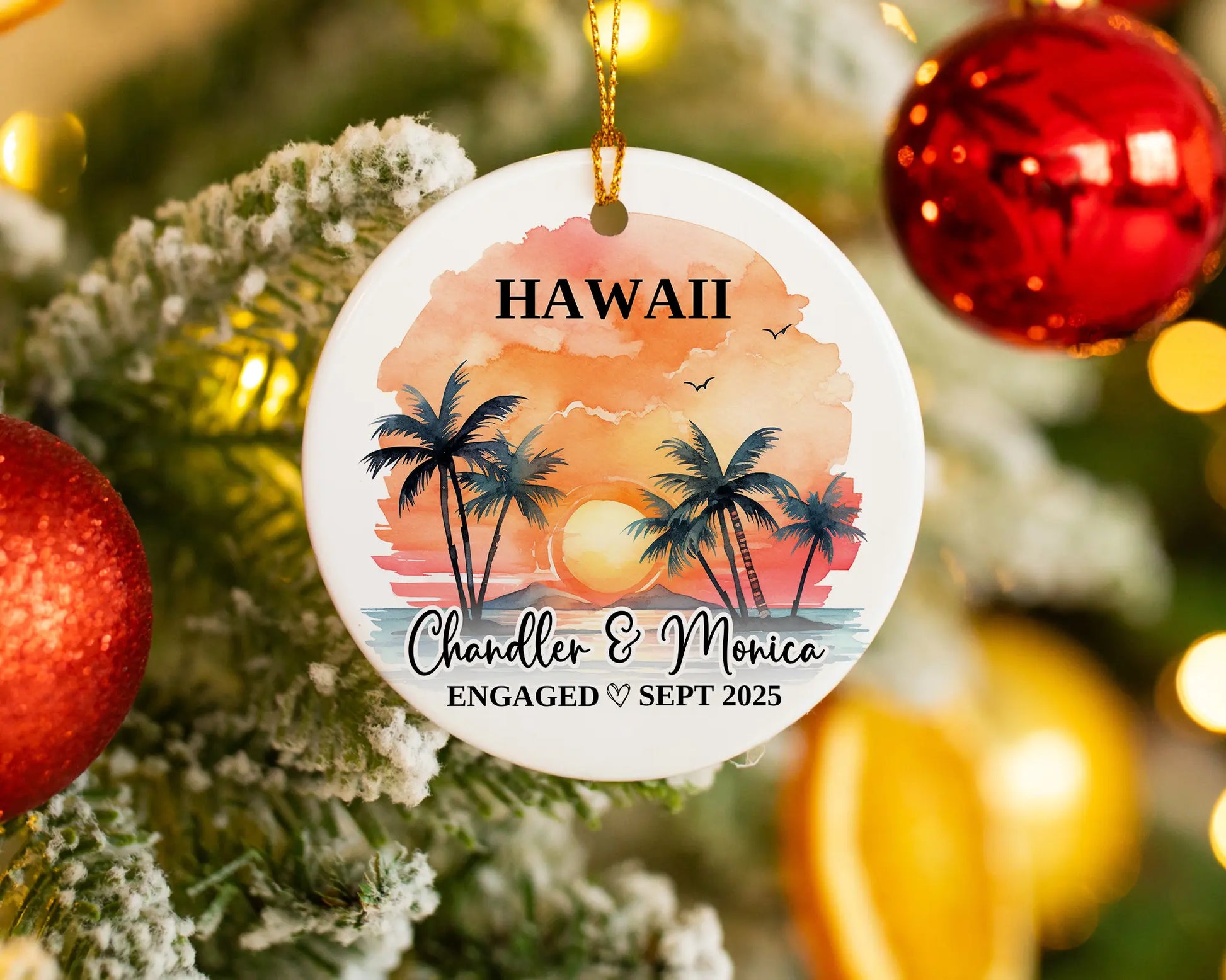 Hawaii Engagement Ornament Custom Gift Souvenir Bauble Present
