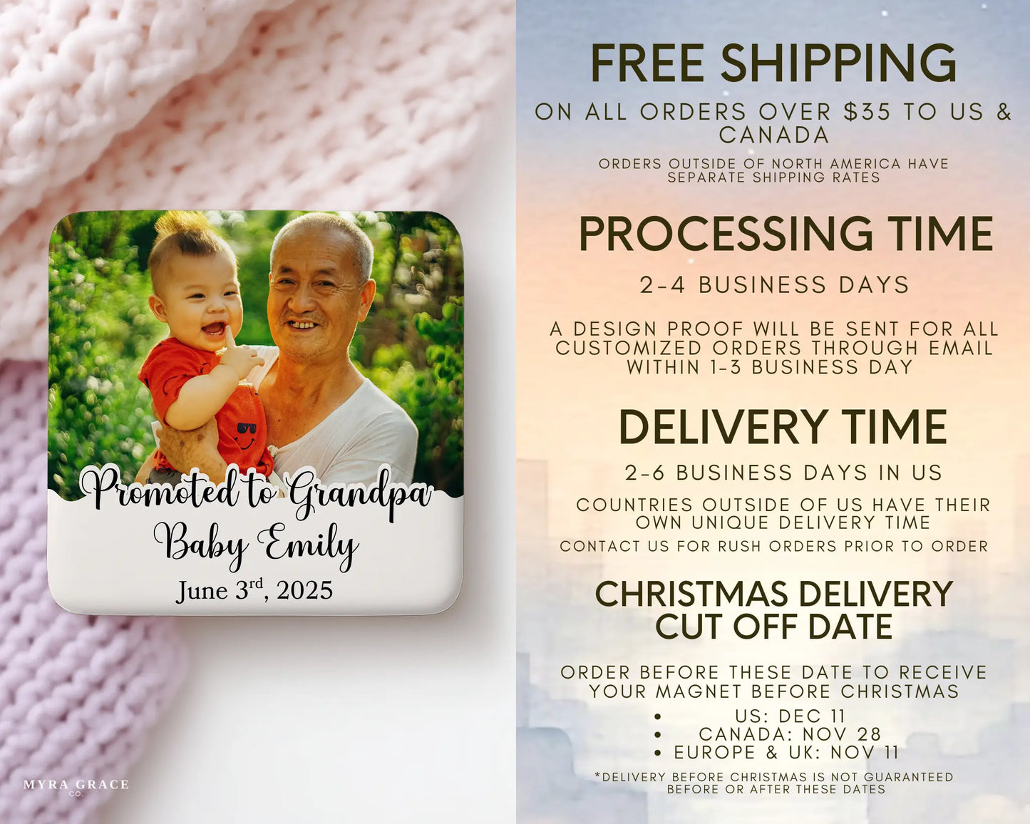 Grandpa Magnet Custom Personalized Gift Souvenir Present. Free shipping