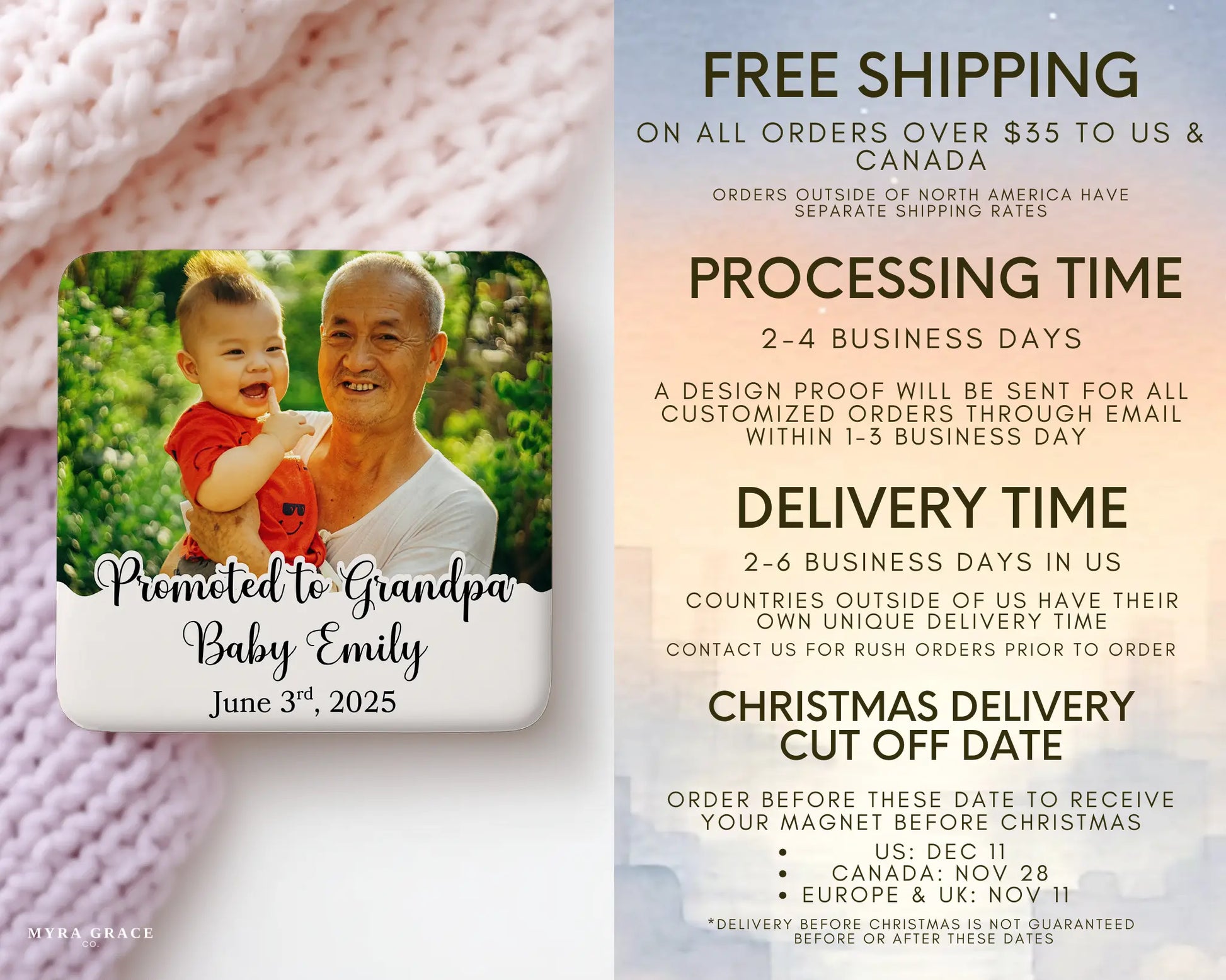 Grandpa Magnet Custom Personalized Gift Souvenir Present. Free shipping