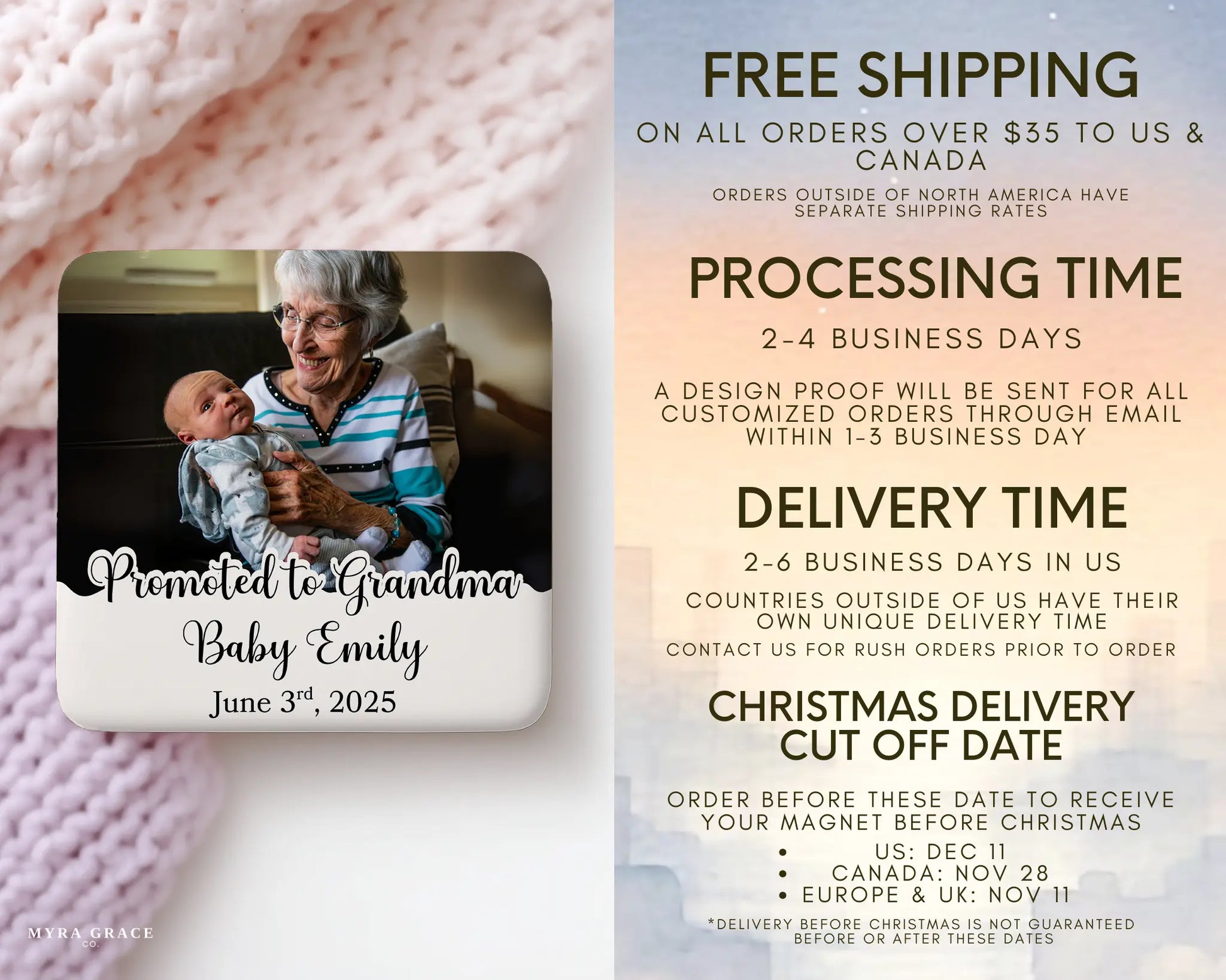 Grandma Magnet Custom Personalized Gift Souvenir Present. Free shipping