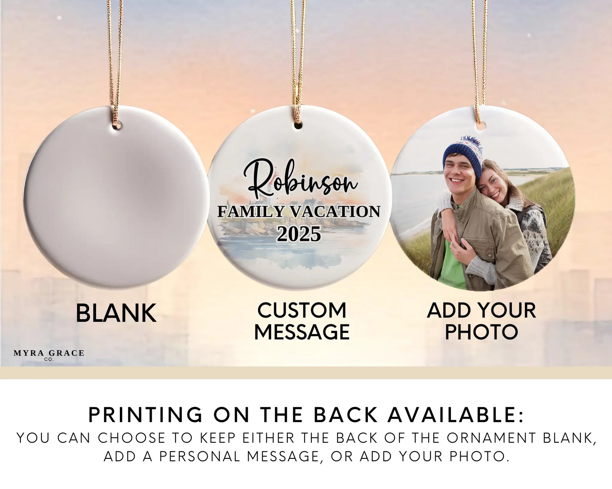 Custom Nova Scotia ceramic photo ornament with personalized message – handmade Christmas bauble, gift souvenir, or vacation keepsake. Add your photo