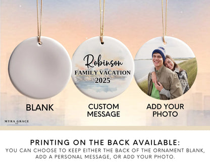 Custom Nova Scotia ceramic photo ornament with personalized message – handmade Christmas bauble, gift souvenir, or vacation keepsake. Add your photo