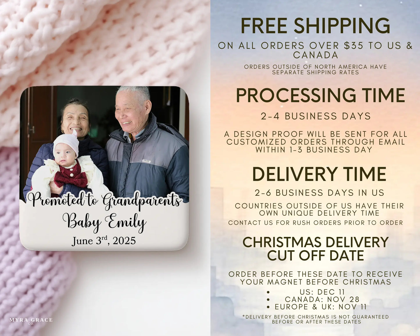 Grandparent Magnet Custom Personalized Gift Souvenir Present. Free shipping