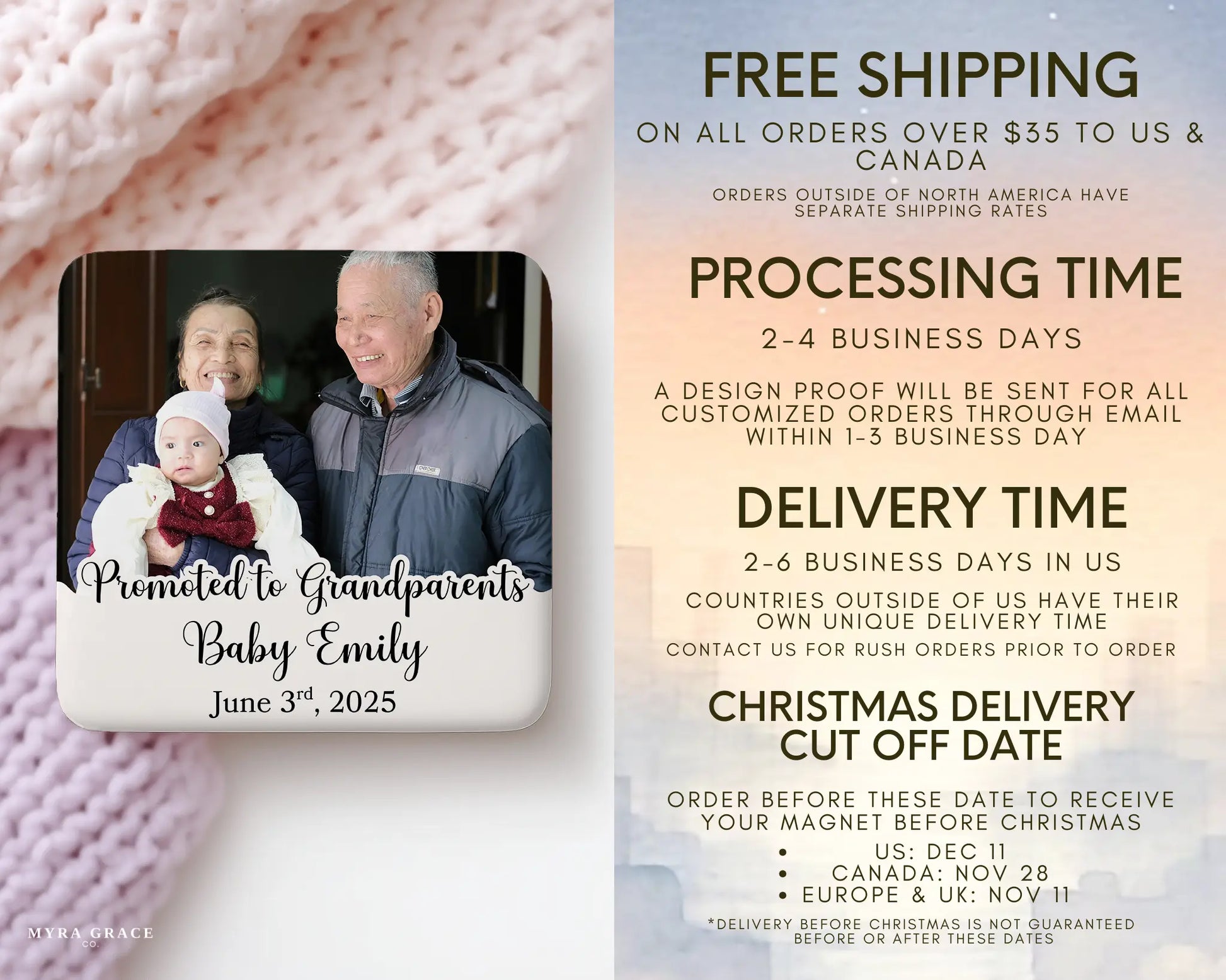 Grandparent Magnet Custom Personalized Gift Souvenir Present. Free shipping