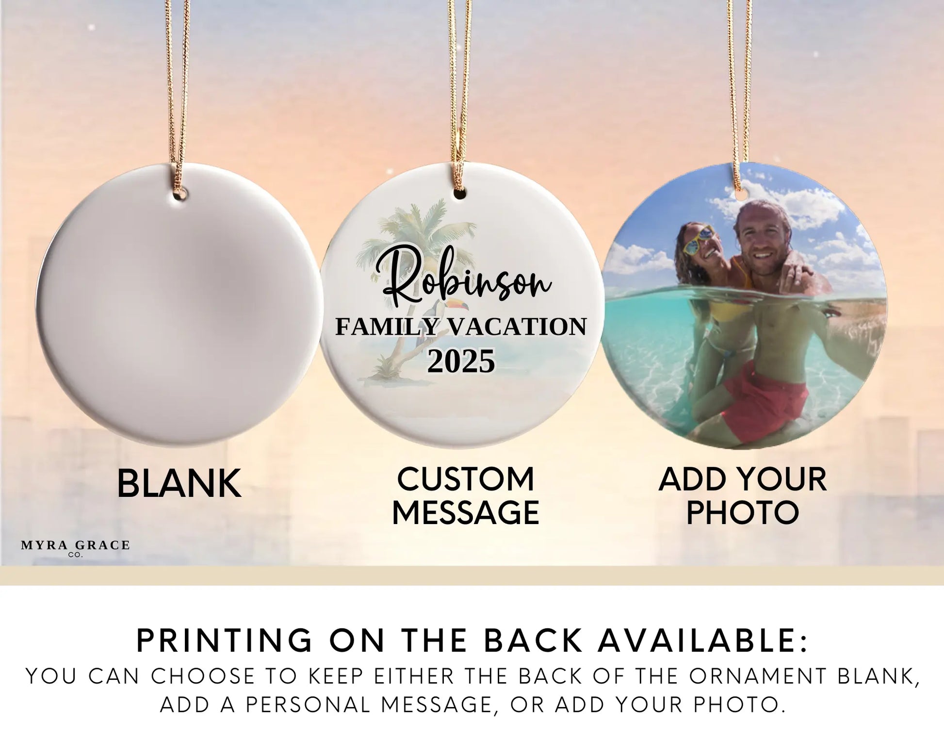 Custom Panama ceramic photo ornament with personalized message – handmade Christmas bauble, gift souvenir, or vacation keepsake. Add your photo