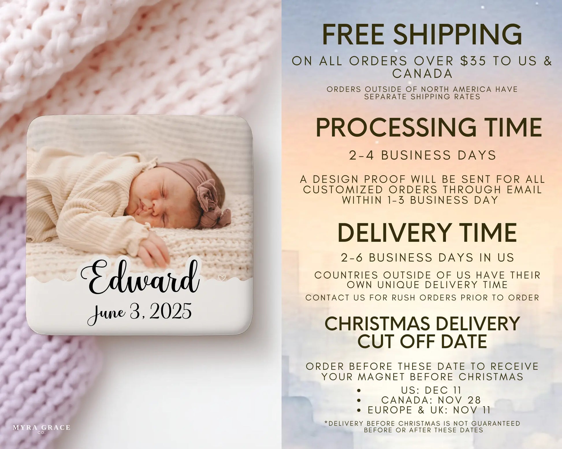 Baby Magnet Custom Personalized Gift Souvenir Present. Free shipping