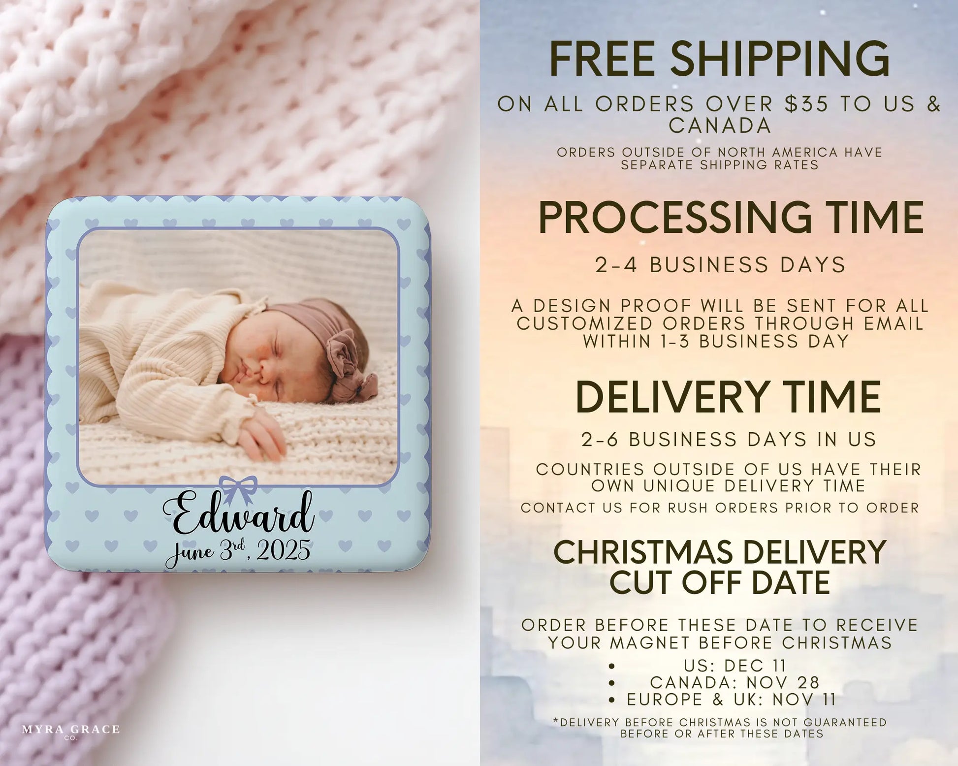 Baby Magnet Custom Personalized Gift Souvenir Present. Free shipping