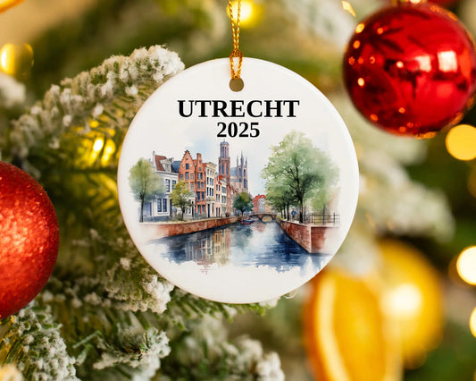 Utrecht Netherlands Ornament Custom Gift Souvenir Bauble. Custom Utrecht Netherlands ceramic photo ornament with personalized message – handmade Christmas bauble, gift souvenir, or vacation keepsake.  