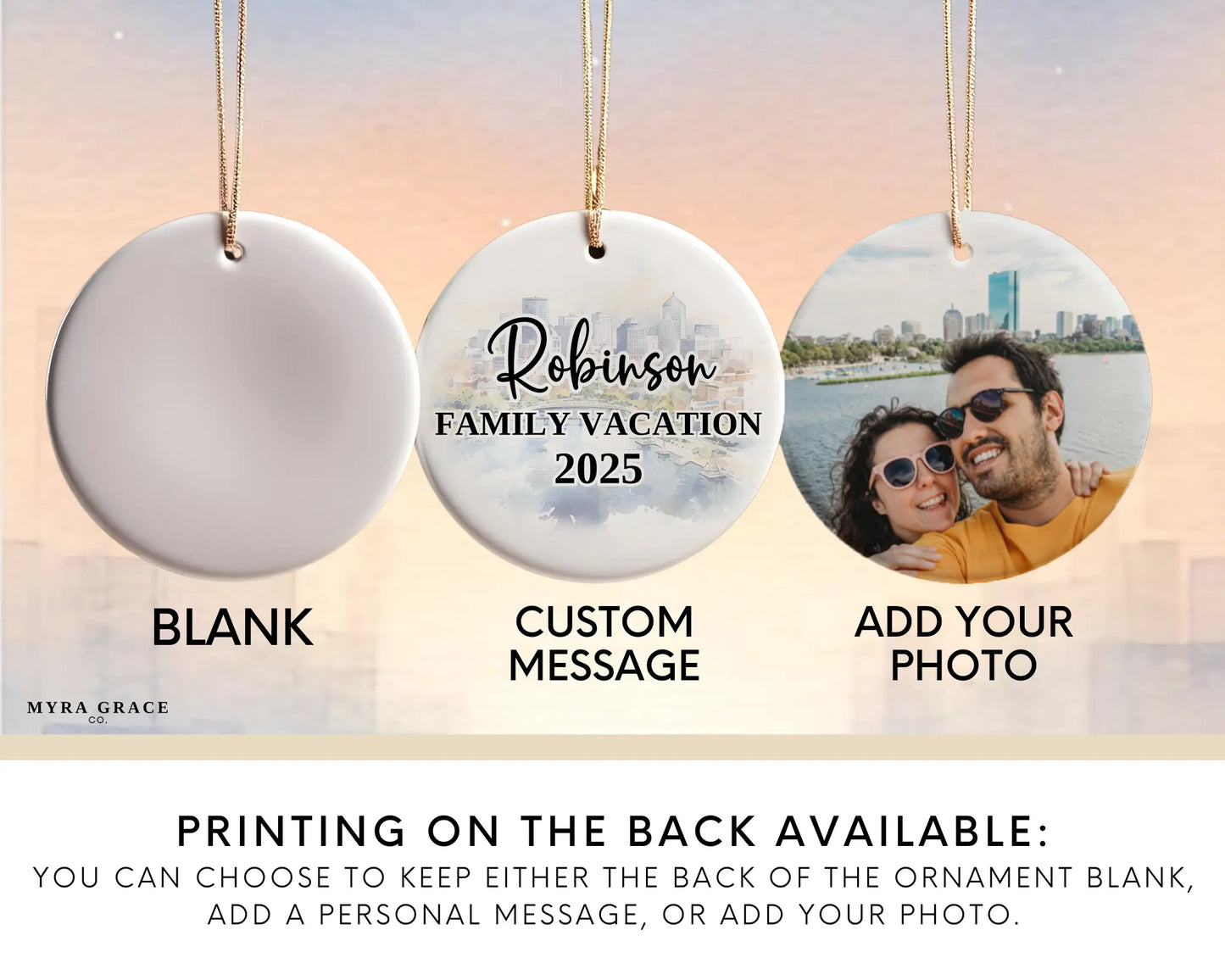 Massachusetts Ornament Custom Gift Souvenir Bauble. Custom Massachusetts ceramic photo ornament with personalized message – handmade Christmas bauble, gift souvenir, or vacation keepsake.  Add your photo