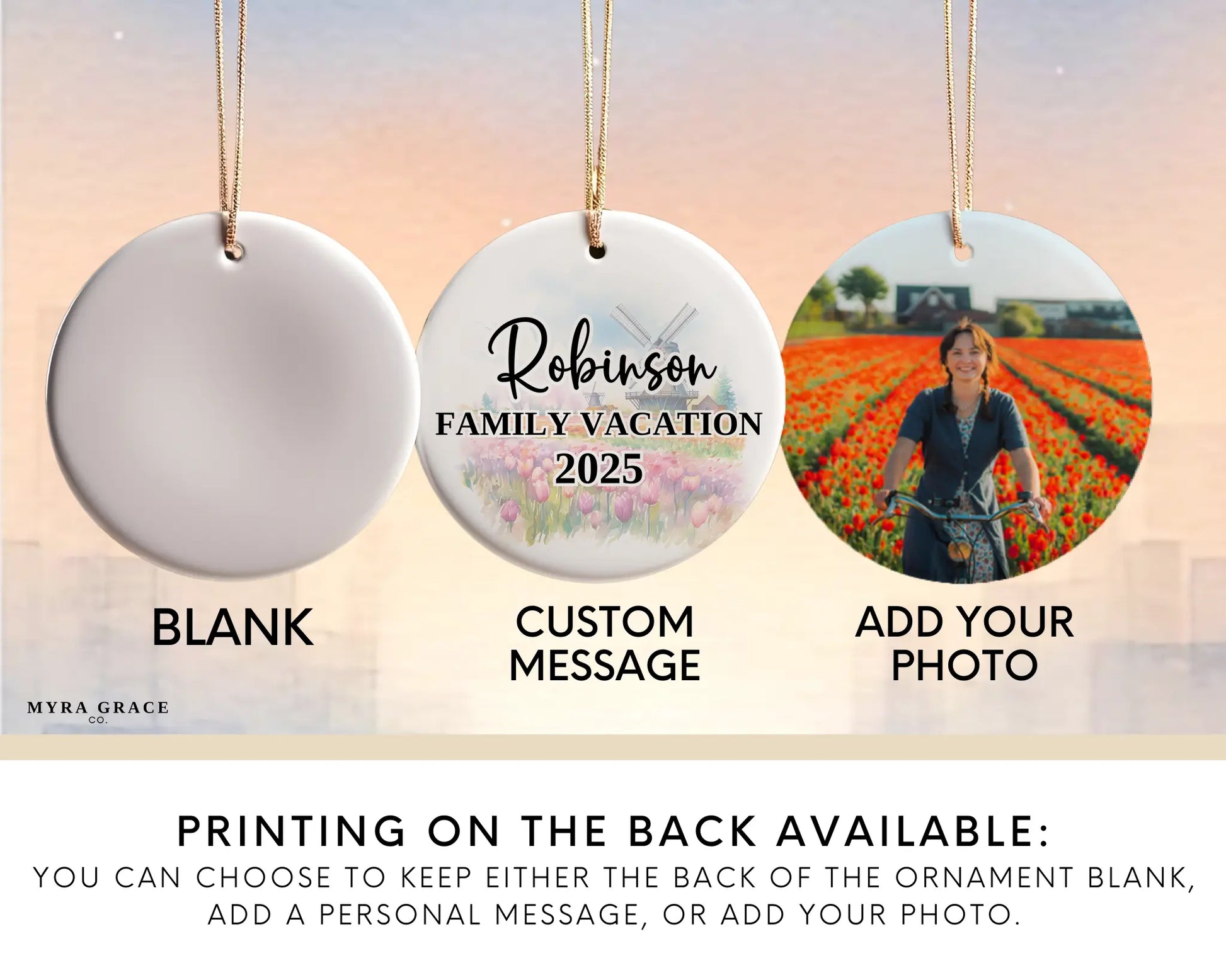 Custom Netherlands ceramic photo ornament with personalized message – handmade Christmas bauble, gift souvenir, or vacation keepsake.  Add your photo
