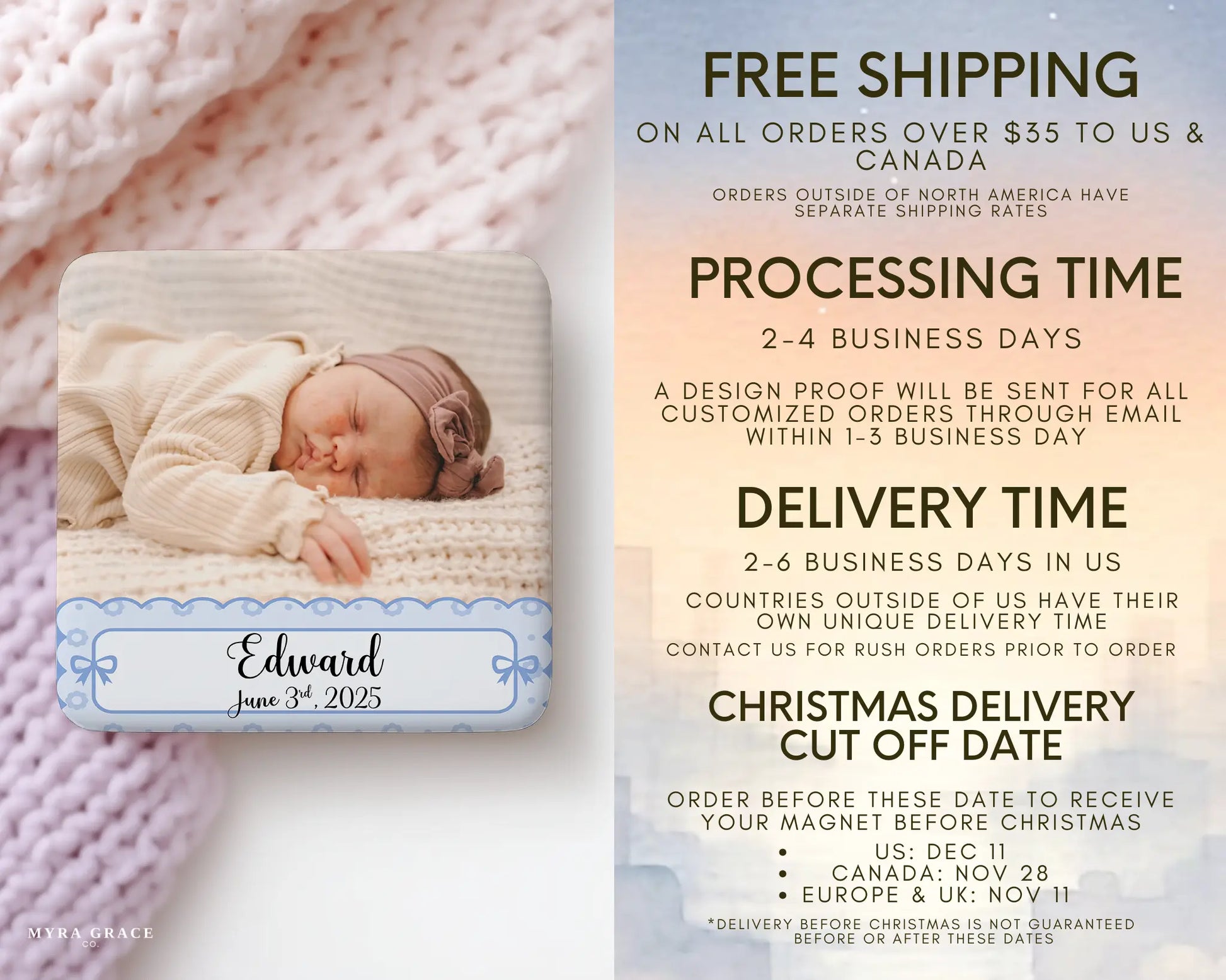 Baby Magnet Custom Personalized Gift Souvenir Present. Free shipping