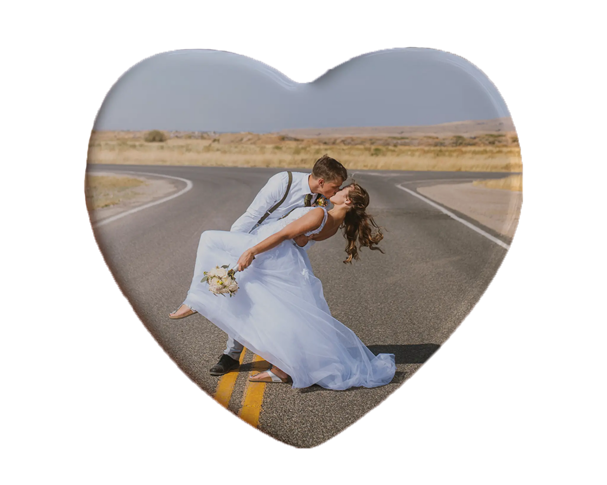 Heart-shaped custom Wedding ceramic photo magnet on fridge – handmade personalized gift or Christmas fridge magnet. 