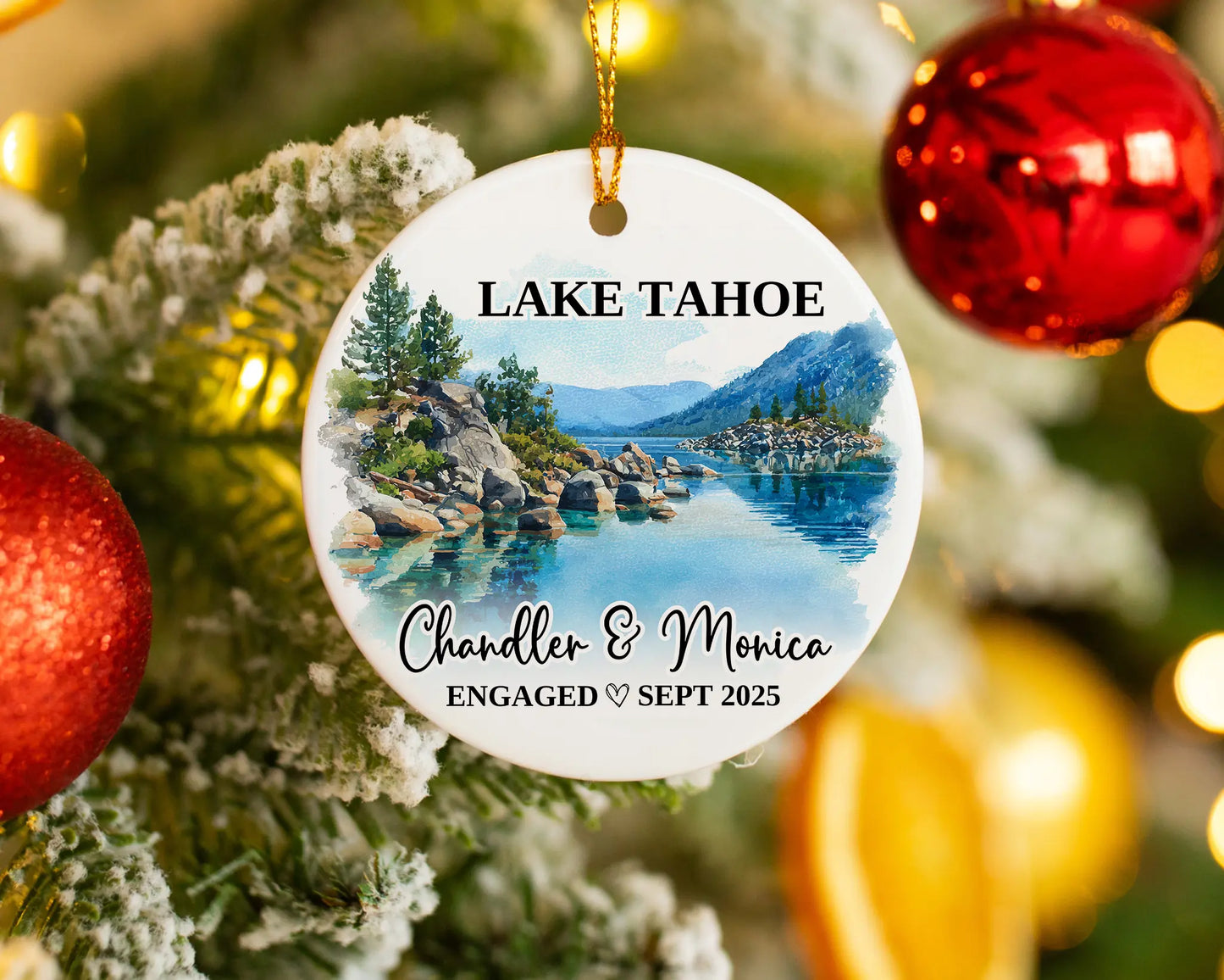 Lake Tahoe Engagement Ornament Custom Gift Souvenir Bauble Present