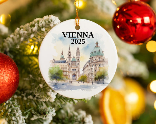 Vienna Austria Ornament Custom Gift Souvenir Bauble. Custom Vienna Austria ceramic photo ornament with personalized message – handmade Christmas bauble, gift souvenir, or vacation keepsake. 