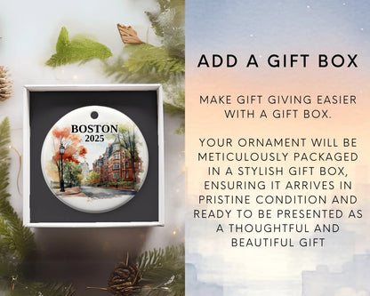 Boston Massachusetts Ornament Custom Gift Souvenir Bauble. Custom Boston Massachusetts ceramic photo ornament with personalized message – handmade Christmas bauble, gift souvenir, or vacation keepsake.  Add gift box