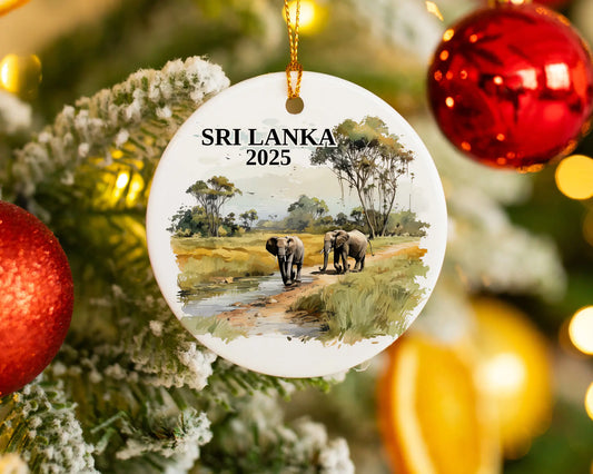 Custom Sri Lanka ceramic photo ornament with personalized message – handmade Christmas bauble, gift souvenir, or vacation keepsake. 