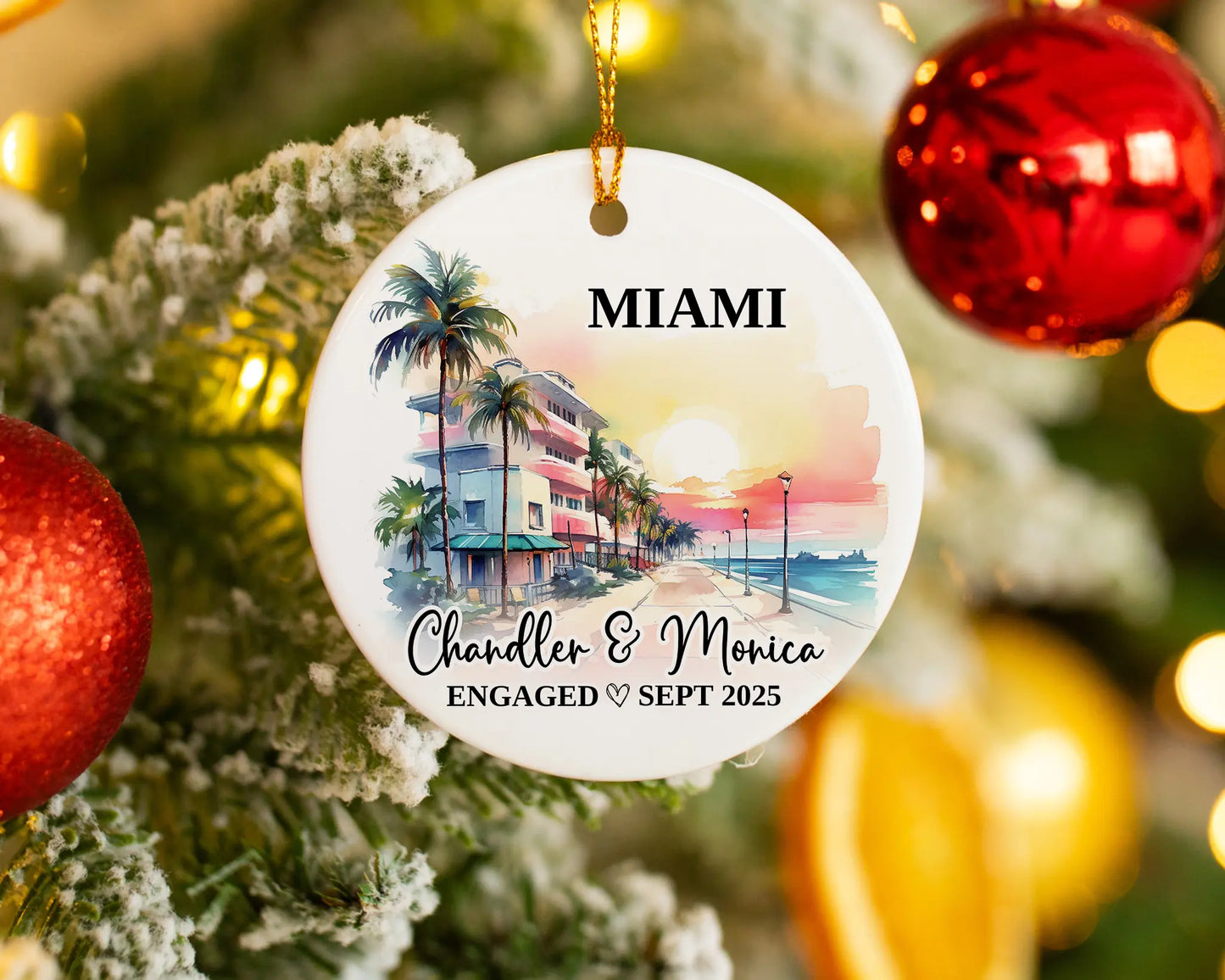 Miami Engagement Ornament Custom Gift Souvenir Bauble Present