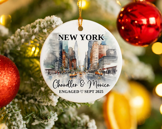 New York Engagement Ornament Custom Gift Souvenir Bauble Present