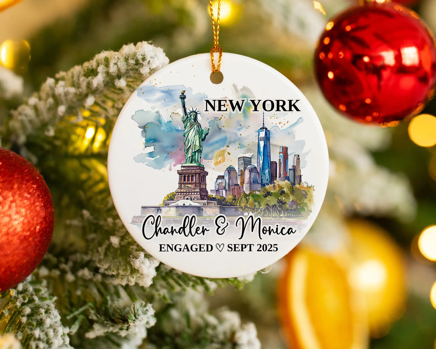 New York Engagement Ornament Custom Gift Souvenir Bauble Present