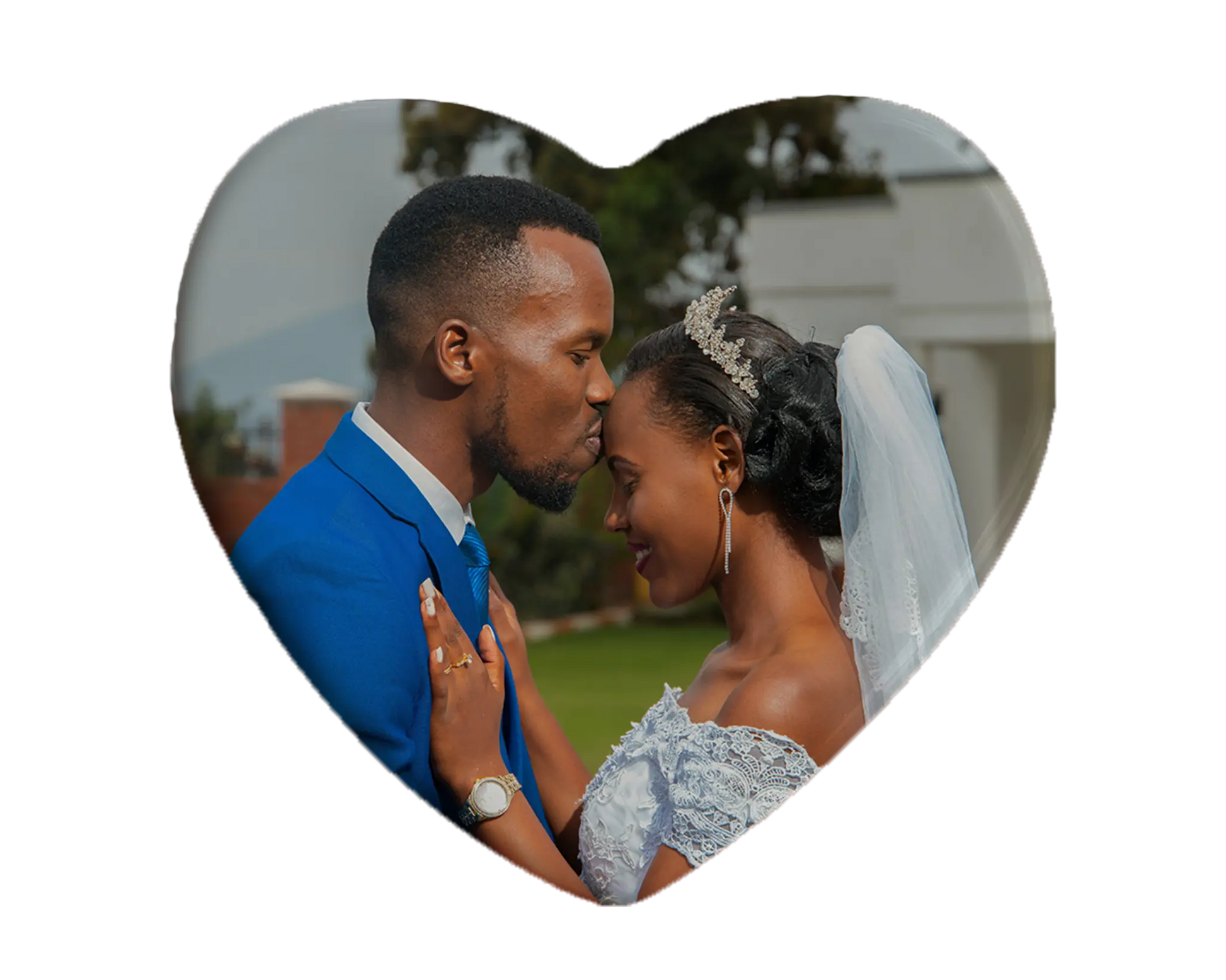 Heart-shaped custom wedding ceramic photo magnet on fridge – handmade personalized gift or Christmas fridge magnet. 