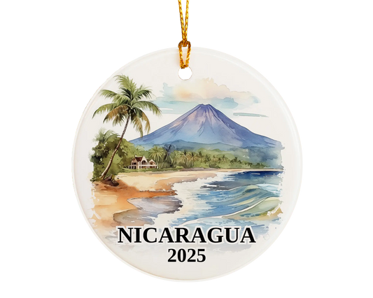 Custom Nicaragua ceramic photo ornament with personalized message – handmade Christmas bauble, gift souvenir, or vacation keepsake. 