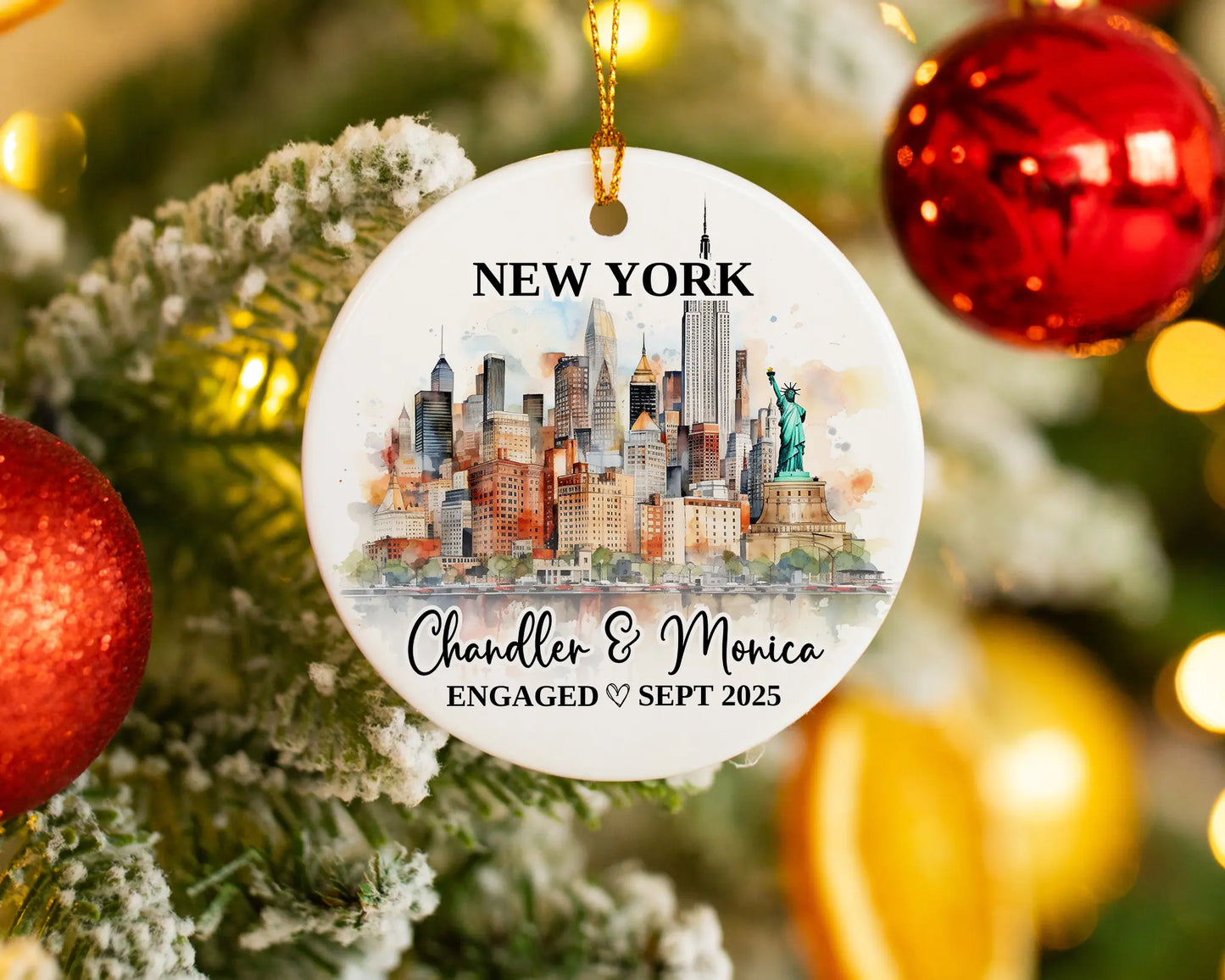 New York Engagement Ornament Custom Gift Souvenir Bauble Present