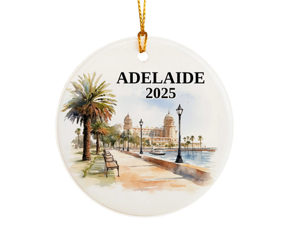 Adelaide Australia Custom ceramic photo ornament with personalized message – handmade Christmas bauble, gift souvenir, or vacation keepsake