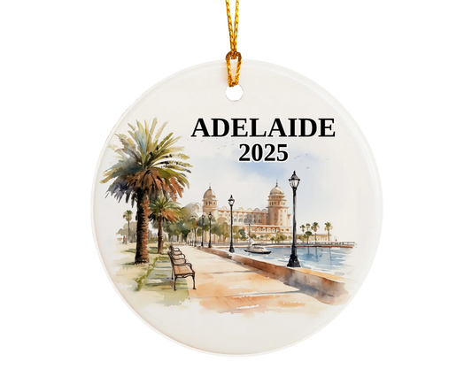 Adelaide Australia Custom ceramic photo ornament with personalized message – handmade Christmas bauble, gift souvenir, or vacation keepsake