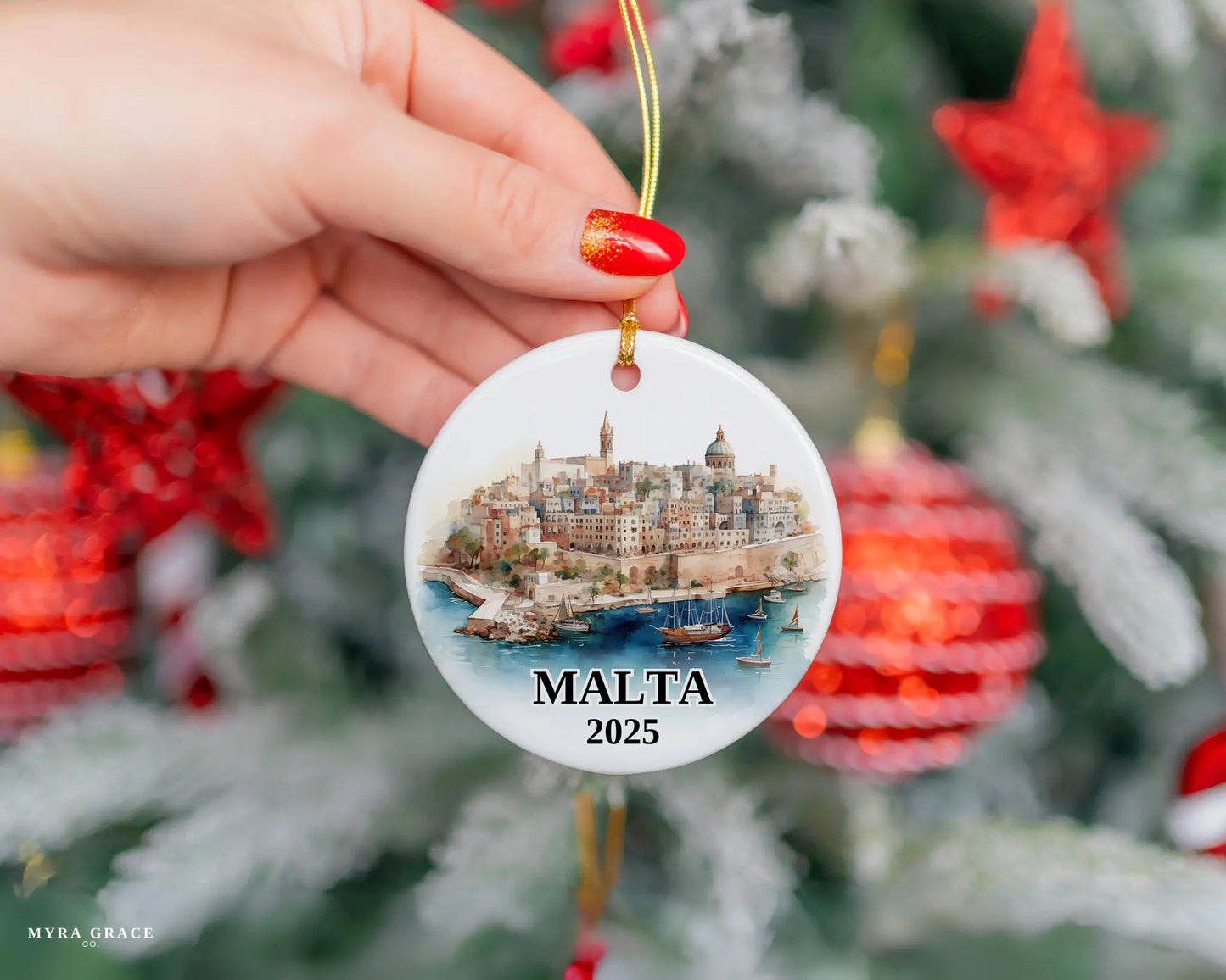 Malta Ornament Custom Gift Souvenir Bauble. Custom Malta ceramic photo ornament with personalized message – handmade Christmas bauble, gift souvenir, or vacation keepsake.  