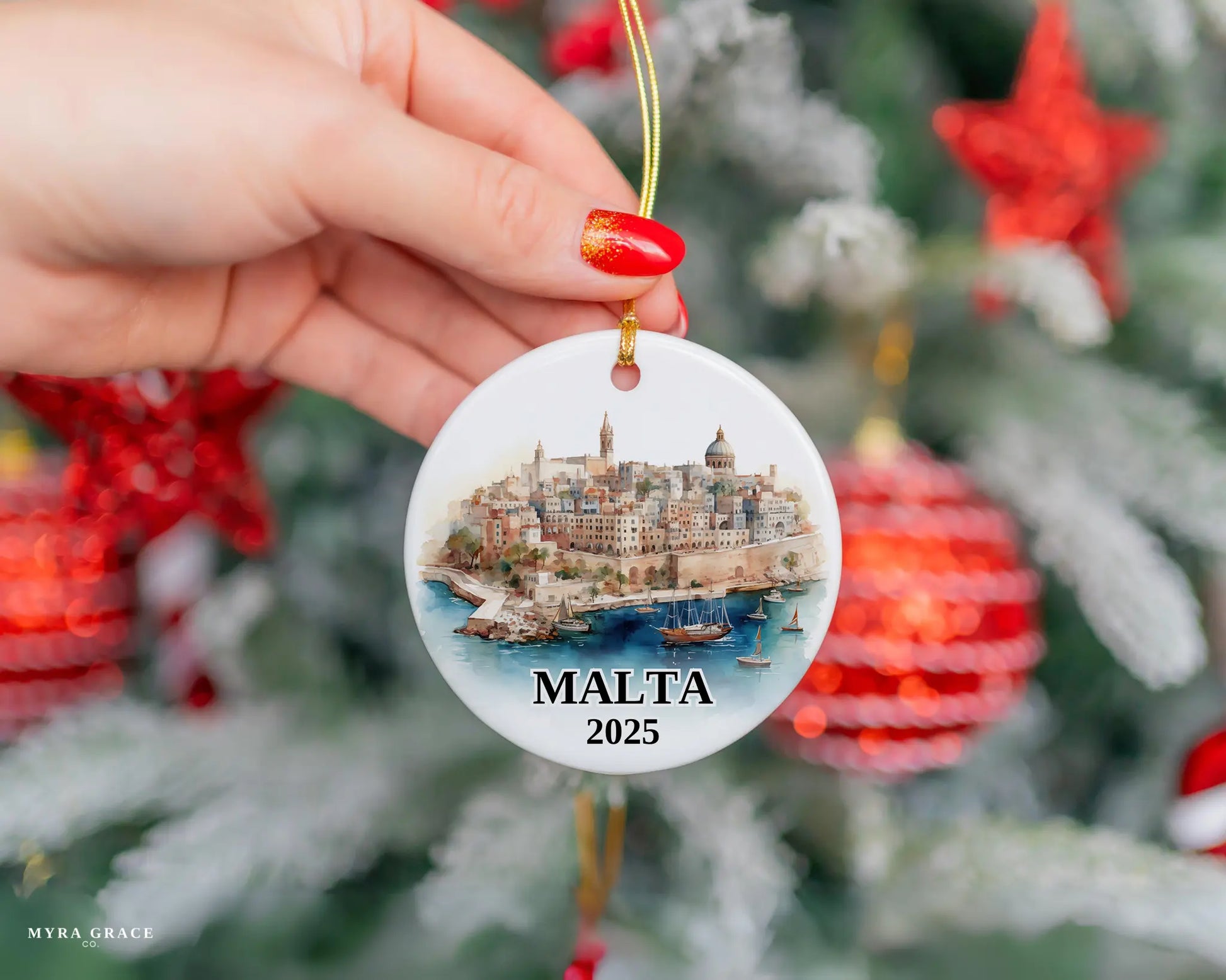Malta Ornament Custom Gift Souvenir Bauble. Custom Malta ceramic photo ornament with personalized message – handmade Christmas bauble, gift souvenir, or vacation keepsake.  