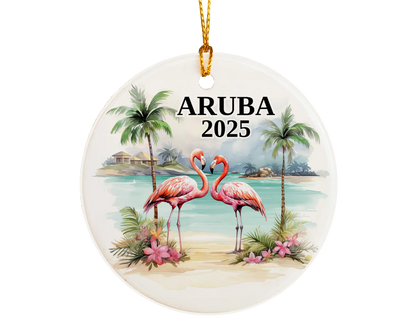 Custom Aruba ceramic photo ornament with personalized message – handmade Christmas bauble, gift souvenir, or vacation keepsake.