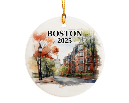 Boston Massachusetts Ornament Custom Gift Souvenir Bauble. Custom Boston Massachusetts ceramic photo ornament with personalized message – handmade Christmas bauble, gift souvenir, or vacation keepsake.  