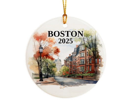 Boston Massachusetts Ornament Custom Gift Souvenir Bauble. Custom Boston Massachusetts ceramic photo ornament with personalized message – handmade Christmas bauble, gift souvenir, or vacation keepsake.  