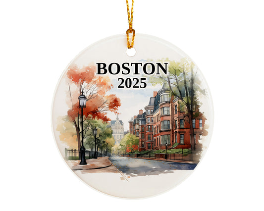 Boston Massachusetts Ornament Custom Gift Souvenir Bauble. Custom Boston Massachusetts ceramic photo ornament with personalized message – handmade Christmas bauble, gift souvenir, or vacation keepsake.  