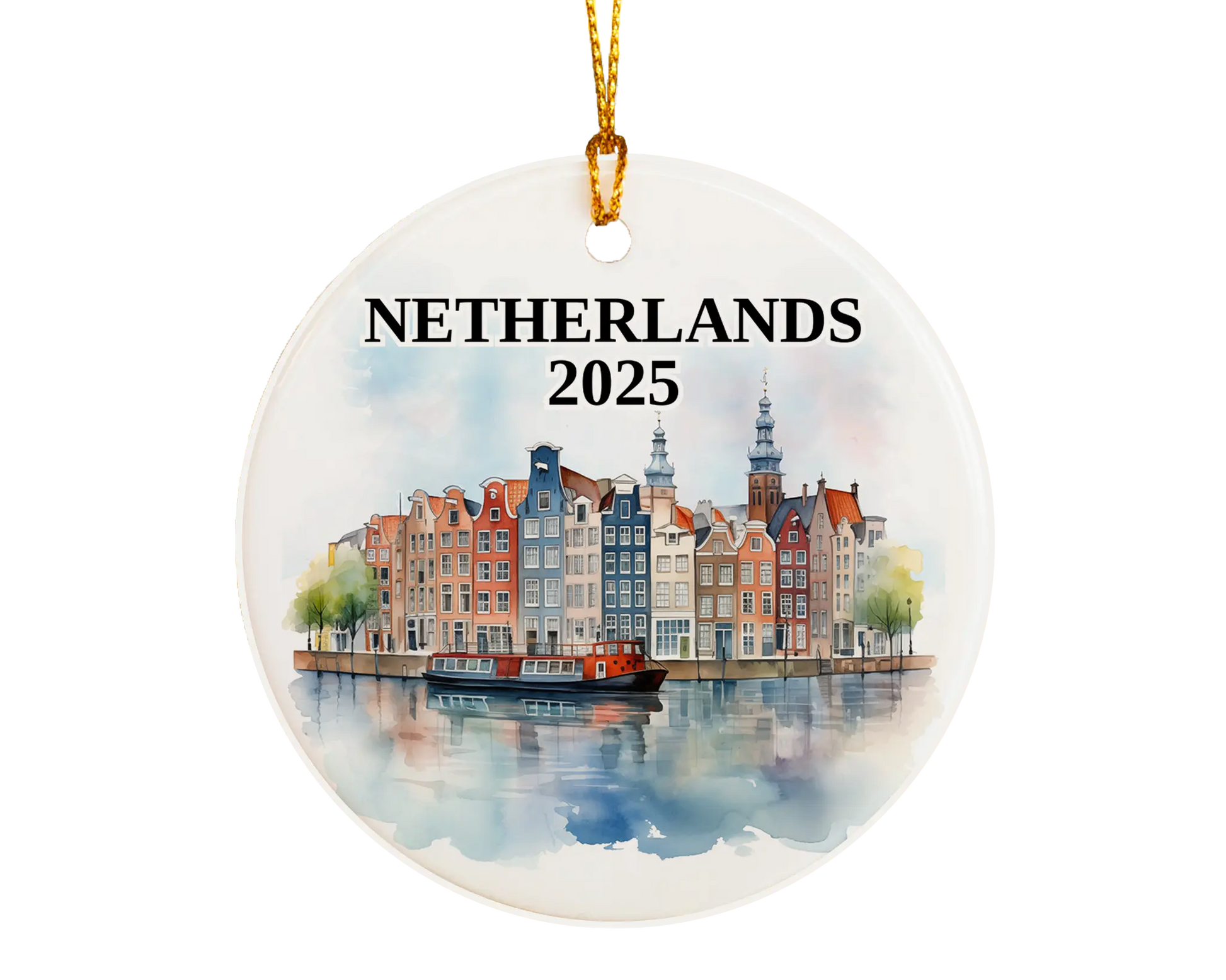 Custom Netherlands ceramic photo ornament with personalized message – handmade Christmas bauble, gift souvenir, or vacation keepsake.  
