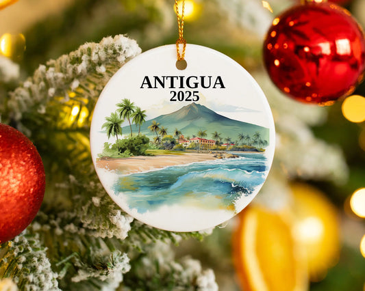 Custom Antigua Guatemala ceramic photo ornament with personalized message – handmade Christmas bauble, gift souvenir, or vacation keepsake. 
