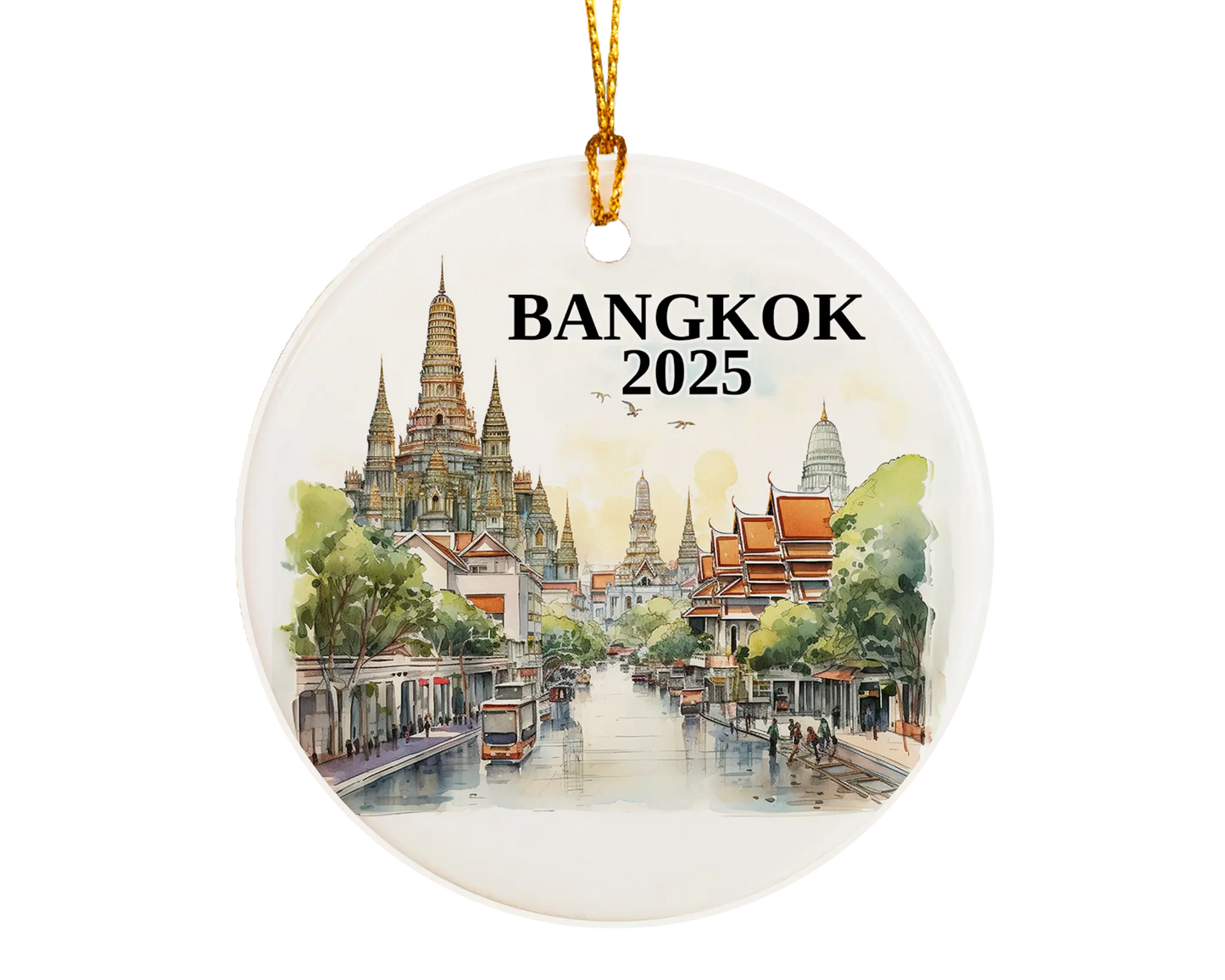 Custom Bangkok, Thailand ceramic photo ornament with personalized message – handmade Christmas bauble, gift souvenir, or vacation keepsake.