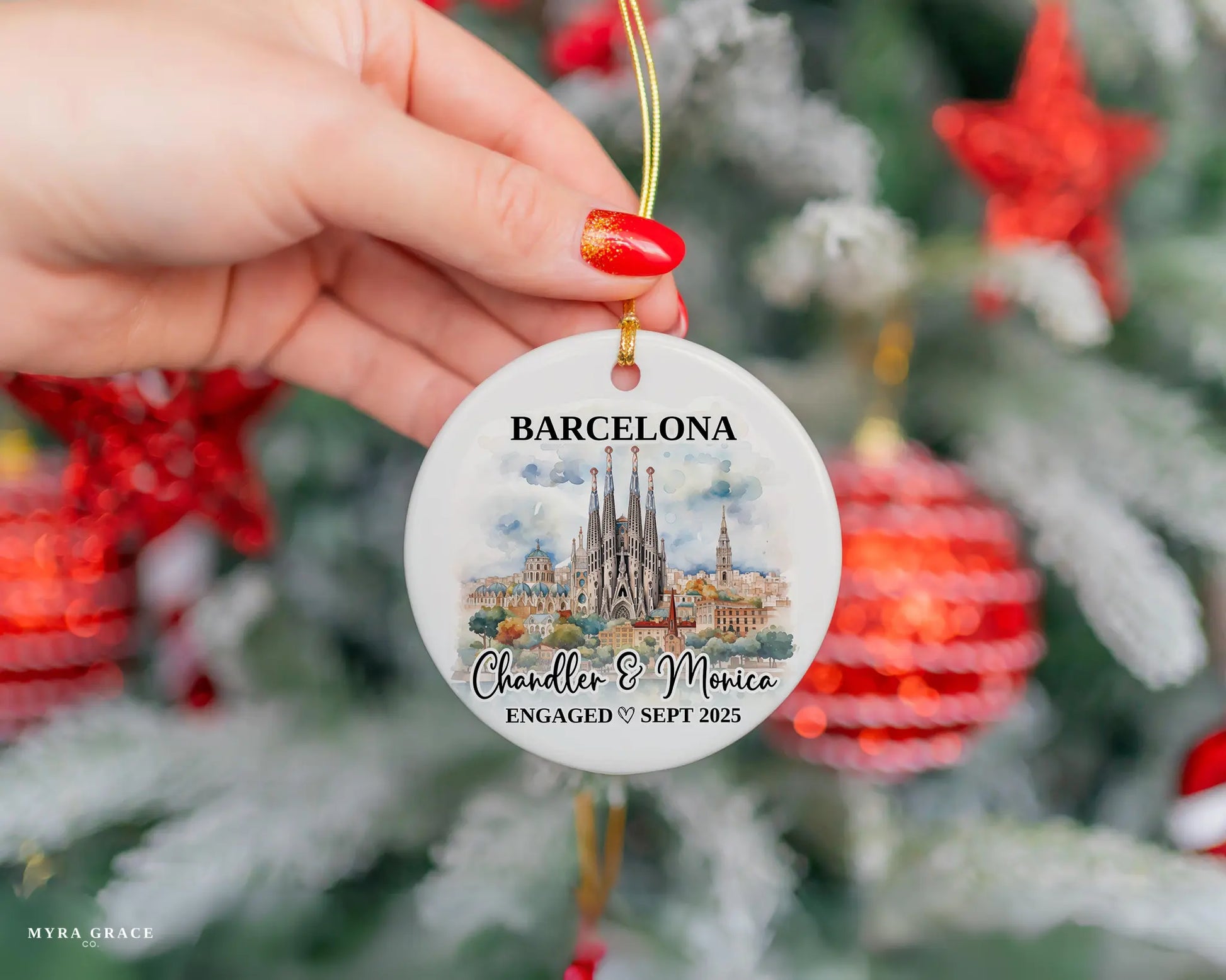Barcelona Engagement Ornament Custom Gift Souvenir Bauble Present