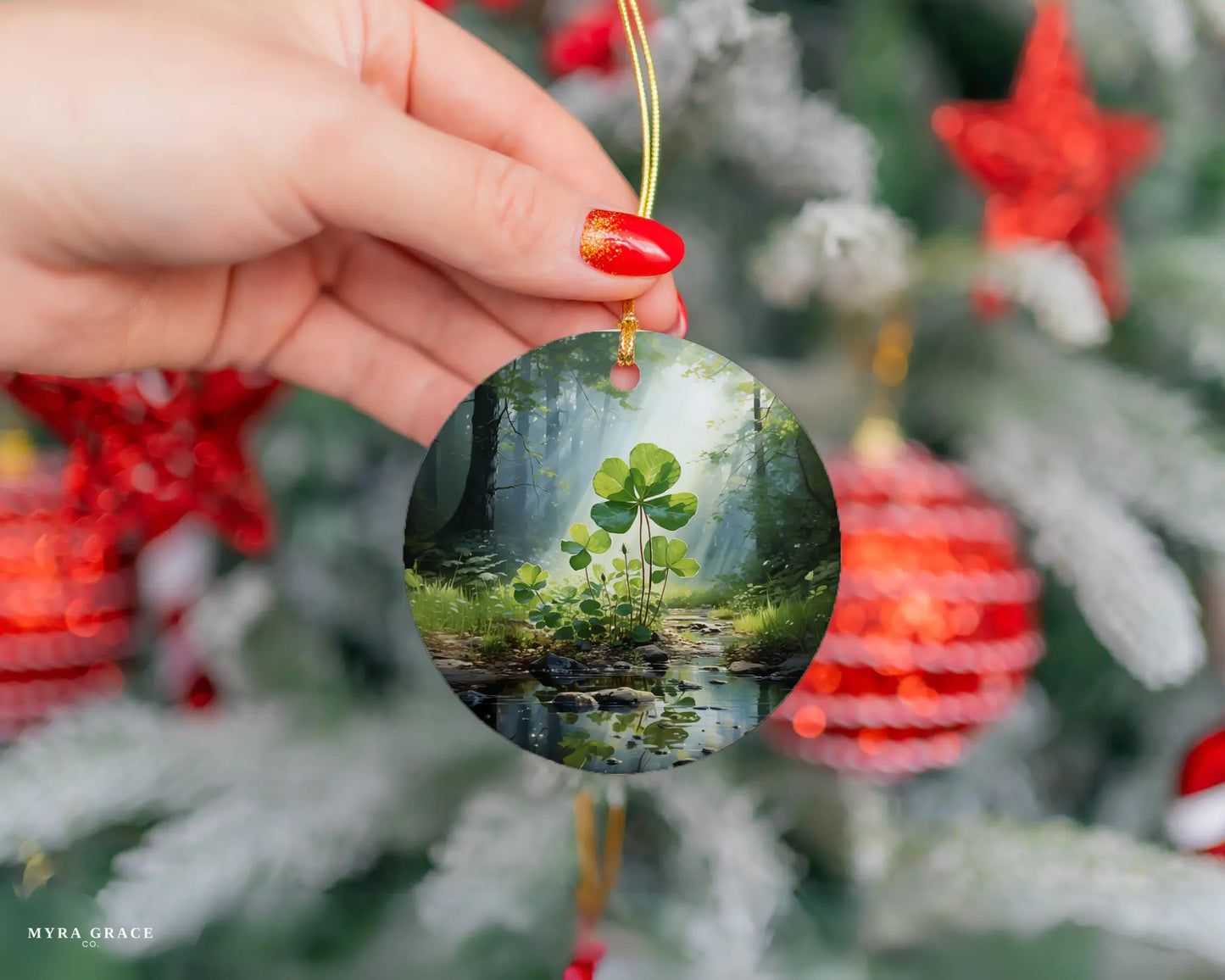 Ceramic ornament with shamrocks and clovers – lucky charm gift or seasonal keepsake.