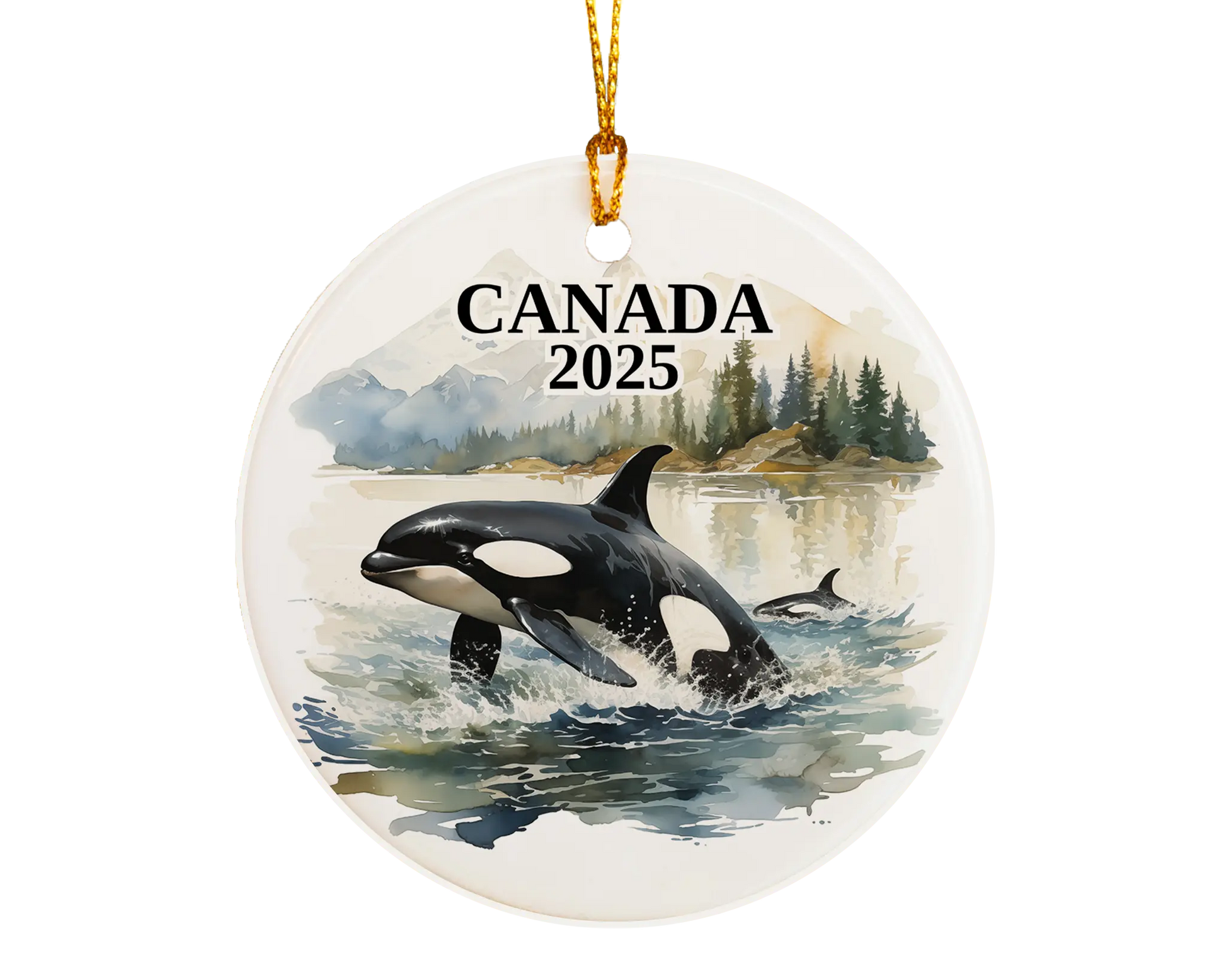 Custom Canada ceramic photo ornament with personalized message – handmade Christmas bauble, gift souvenir, or vacation keepsake.  