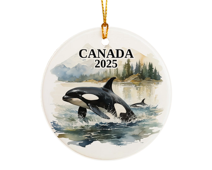 Custom Canada ceramic photo ornament with personalized message – handmade Christmas bauble, gift souvenir, or vacation keepsake.  