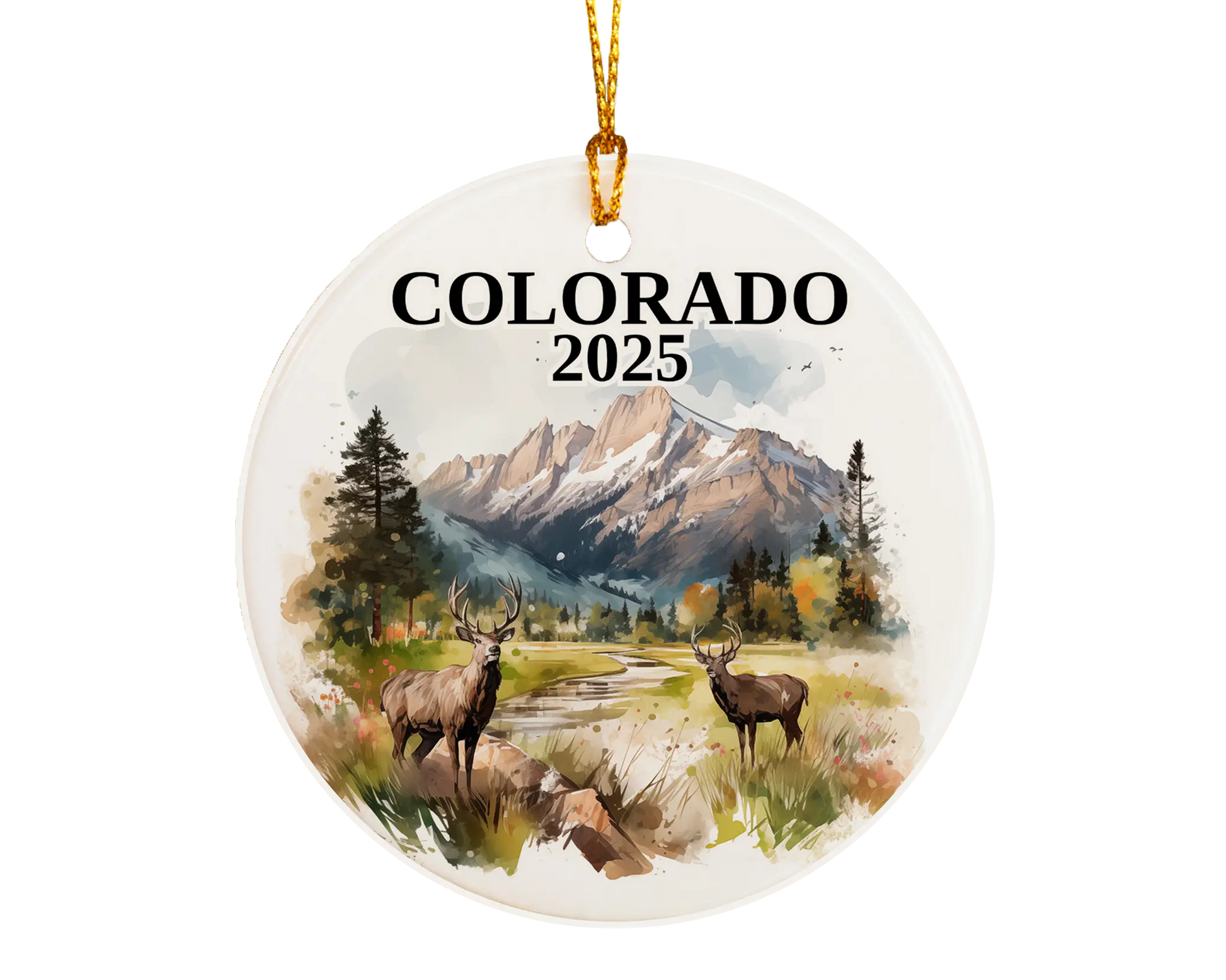 Custom Colorado ceramic photo ornament with personalized message – handmade Christmas bauble, gift souvenir, or vacation keepsake.  