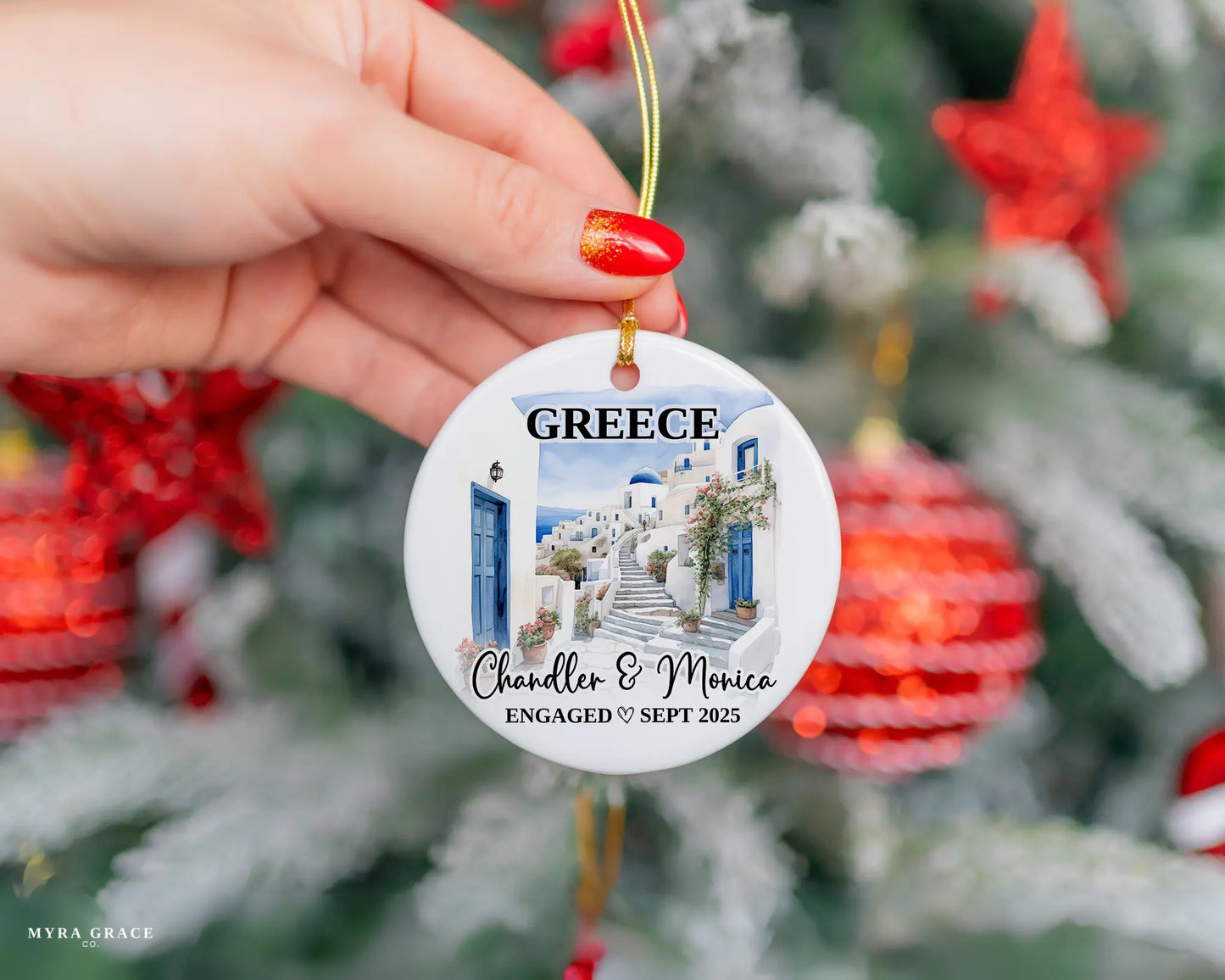 Greece Engagement Ornament Custom Gift Souvenir Bauble Present
