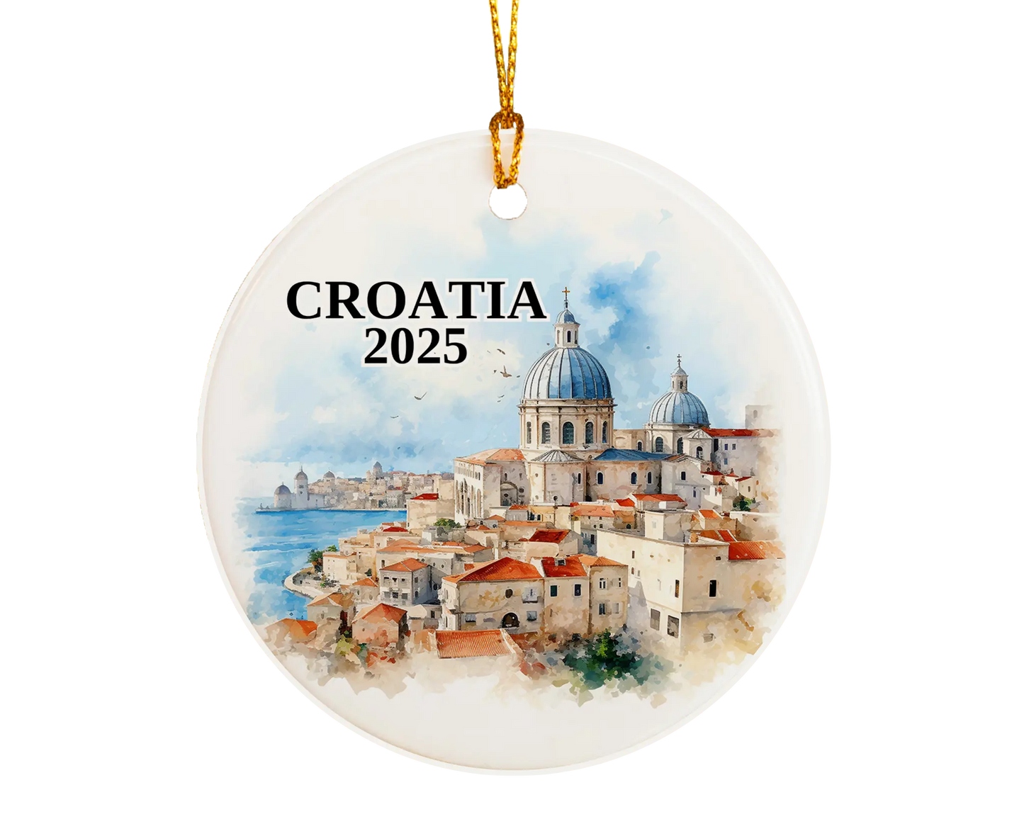 Custom Croatia ceramic photo ornament with personalized message – handmade Christmas bauble, gift souvenir, or vacation keepsake.  