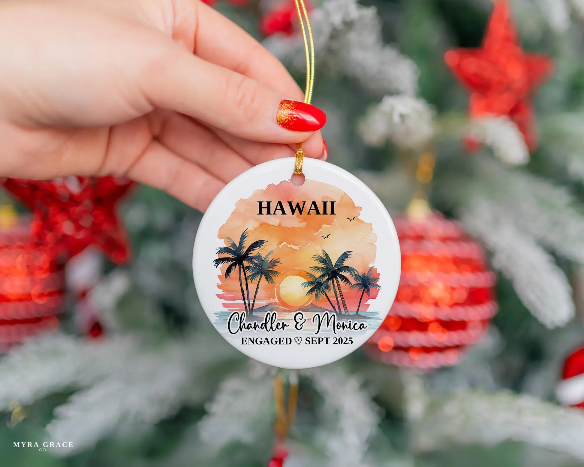 Hawaii Engagement Ornament Custom Gift Souvenir Bauble Present