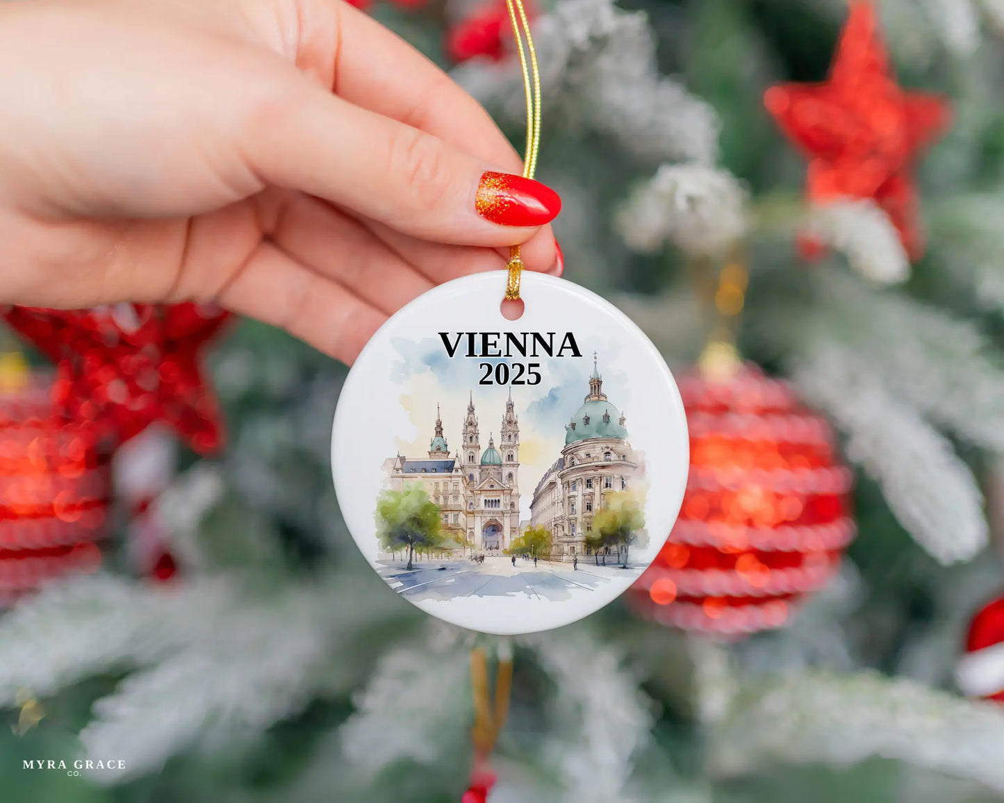 Vienna Austria Ornament Custom Gift Souvenir Bauble. Custom Vienna Austria ceramic photo ornament with personalized message – handmade Christmas bauble, gift souvenir, or vacation keepsake. 