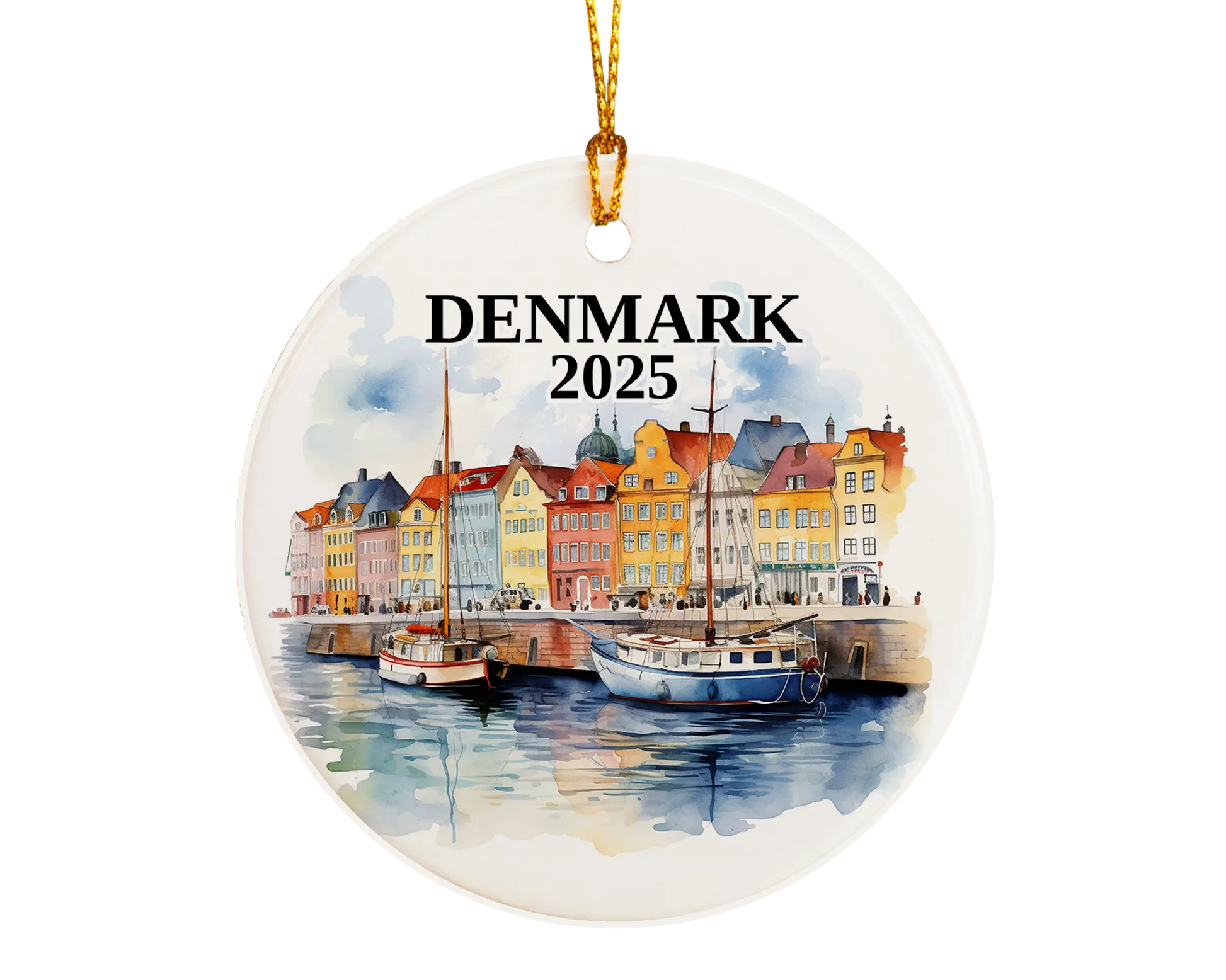 Custom Denmark ceramic photo ornament with personalized message – handmade Christmas bauble, gift souvenir, or vacation keepsake.  