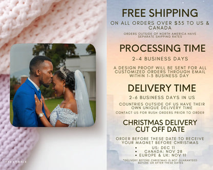 Custom Photo Magnets. Gift for Wedding, newlyweds, and couples. Free Shipping